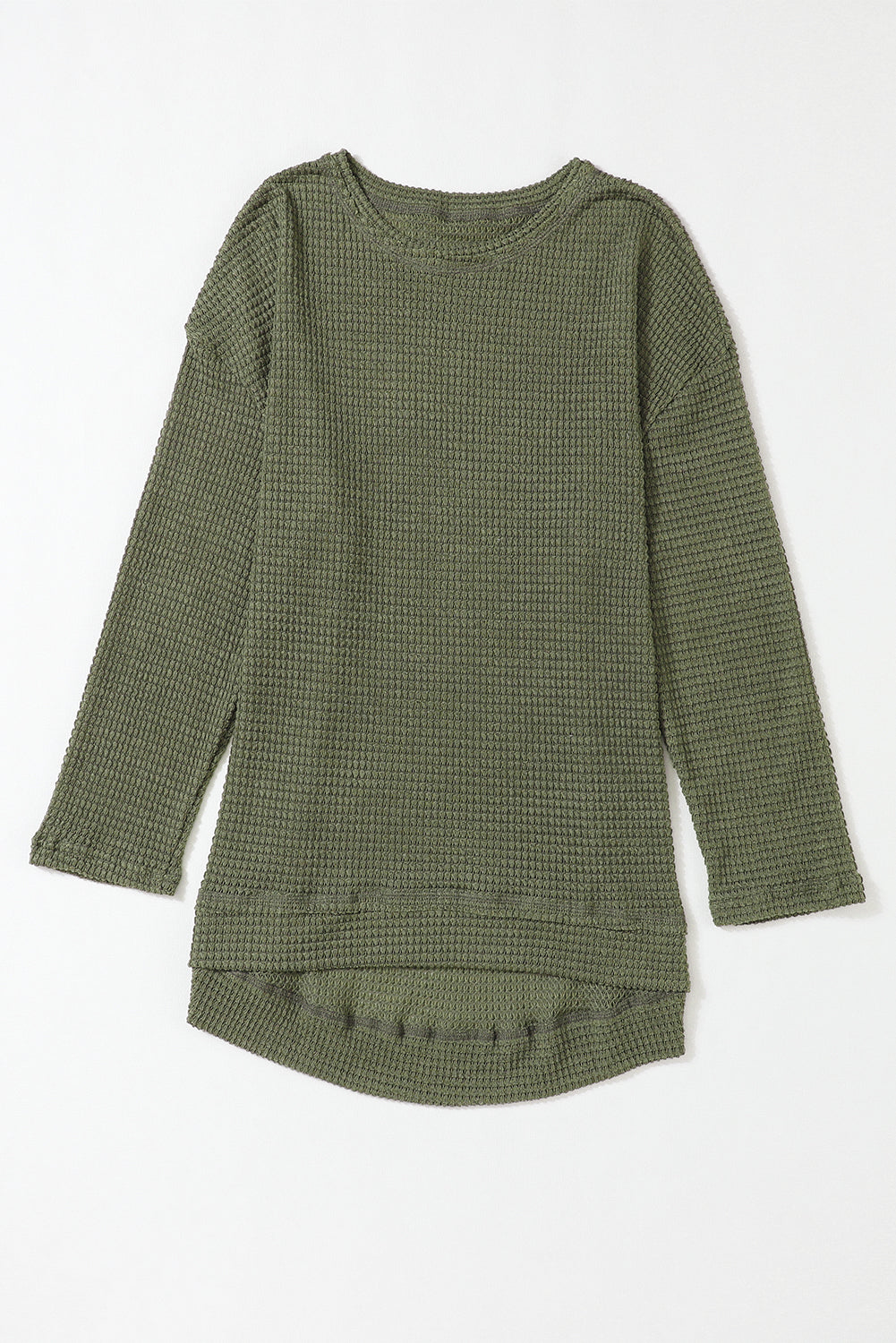 Waffle Knit High Slits Oversized Top | Green