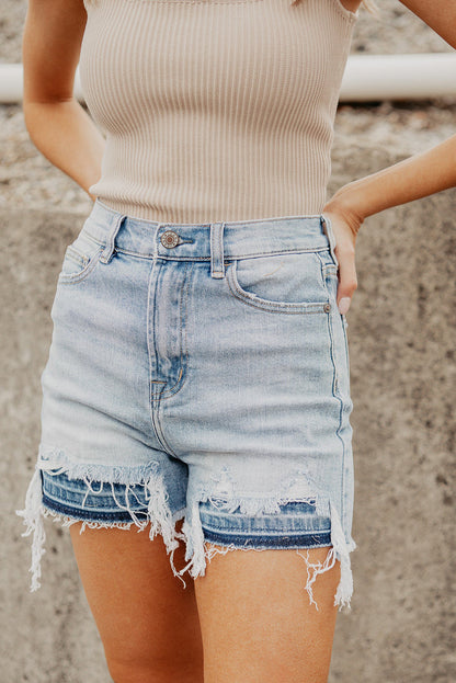 Vintage Washed Raw Edge Jean Shorts | Light Blue