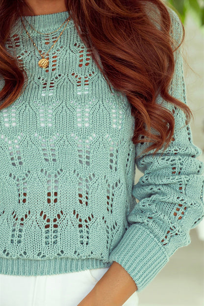 Sheer Knitted Pointelle Sweater | Green