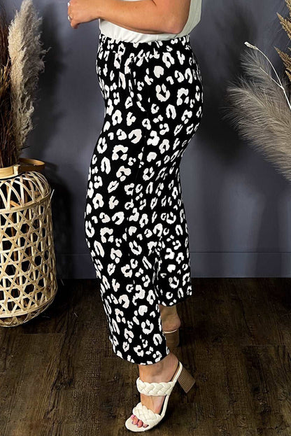 Print Wide Leg Pockets Plus Size Pants | Leopard