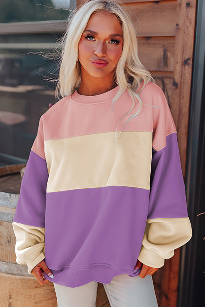 Colourblock Patchwork Drop Shoulder Sweatshirt | Meadow Mauve