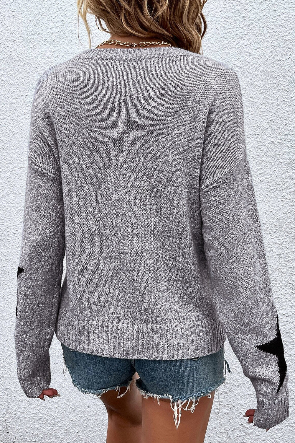 Star Pattern Drop Shoulder Sweater | Gray