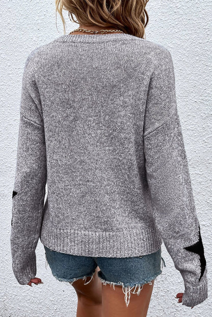 Star Pattern Drop Shoulder Sweater | Gray