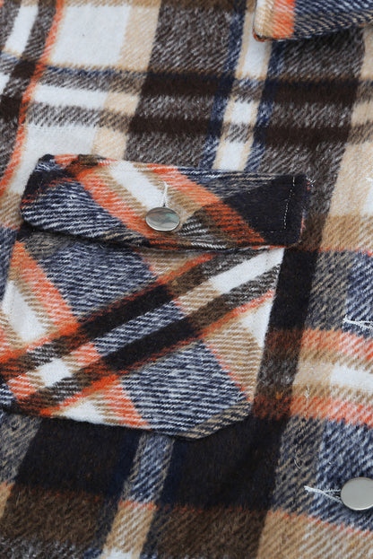 Geometric Plaid Print Pocketed Shacket | Blue