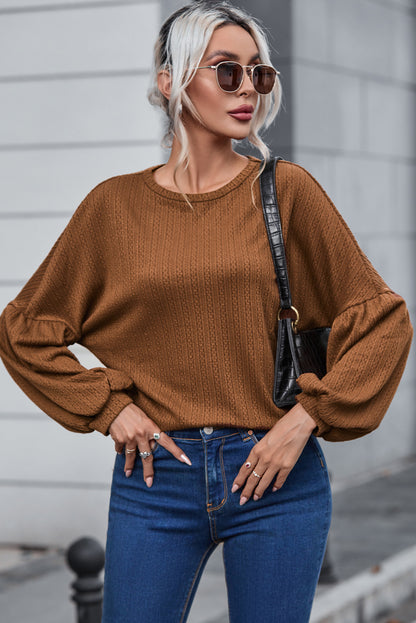 Faux Knit Jacquard Puffy Long Sleeve Top | Orange