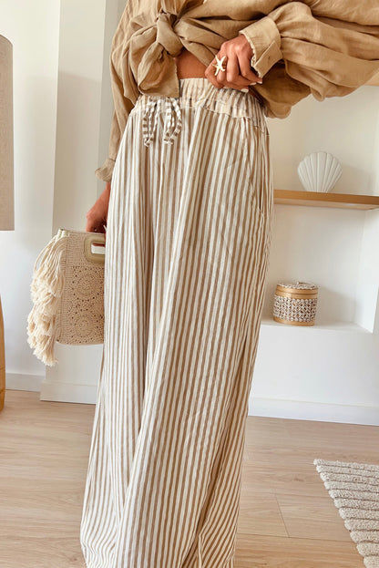 Print Wide Leg Drawstring Pants | Khaki Stripe