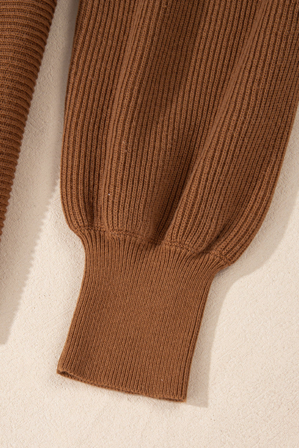 Ribbed Knit Drop Sleeve V Neck Loose Fit Sweater | Camel