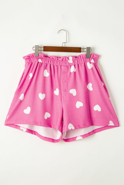 Valentine Heart Print Long Sleeve Tee And Shorts Lounge Set | Pink