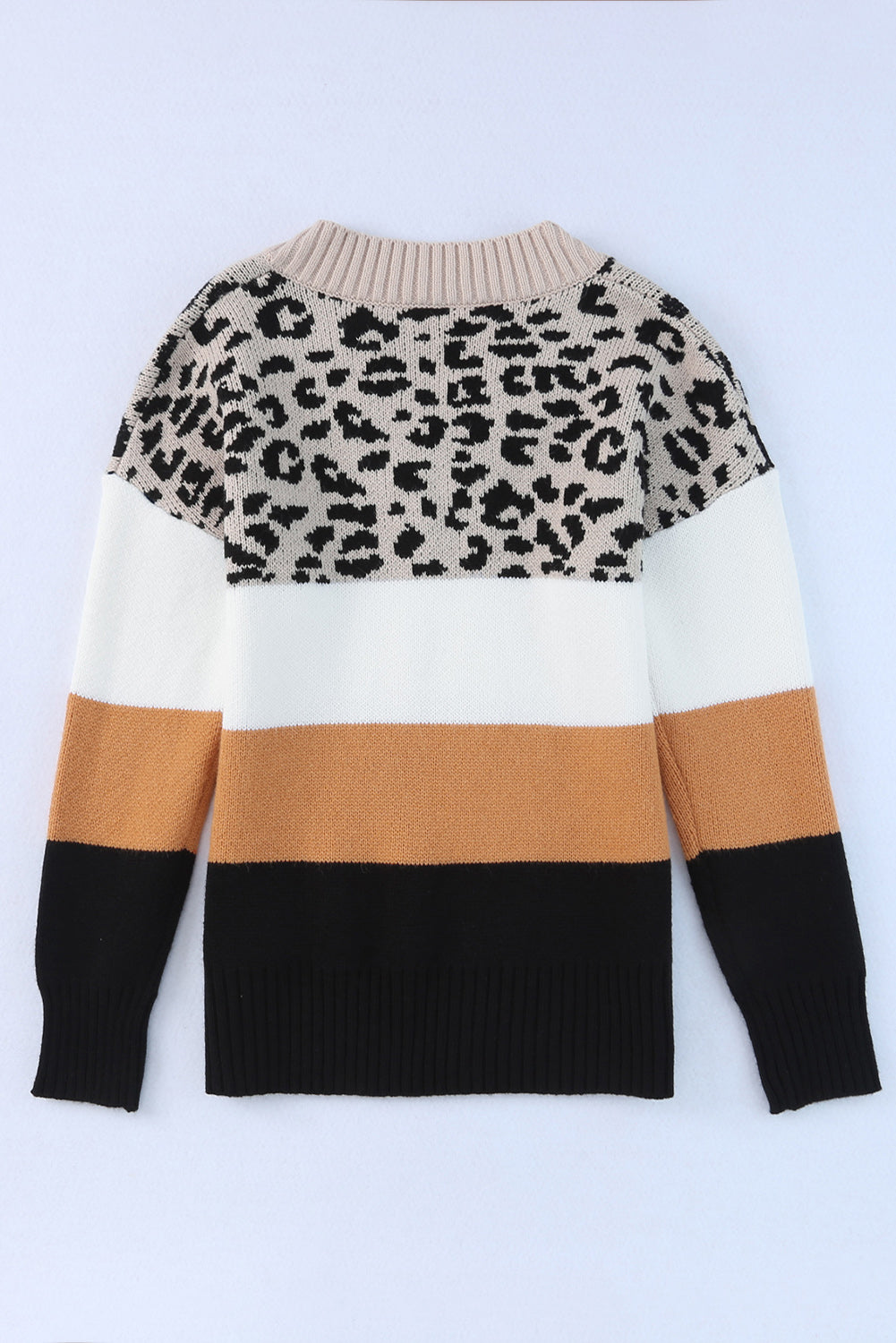 Leopard Colour Block Long Sleeve Sweater | Khaki