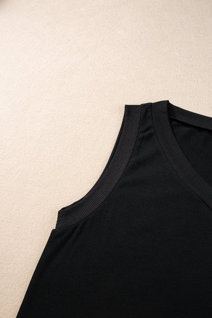 Ribbed V Neck Tank | Black