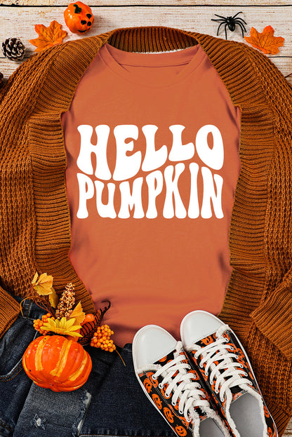 Hello Pumpkin Graphic Drop Shoulder Halloween Sweatshirt | Orange