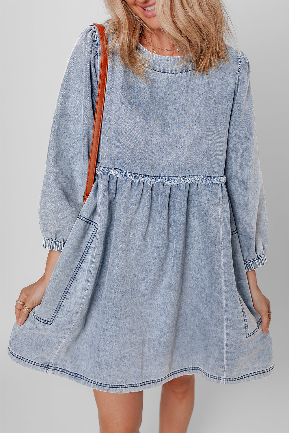 Light Wash High Waist Loose Fit Denim Mini Dress | Beau Blue