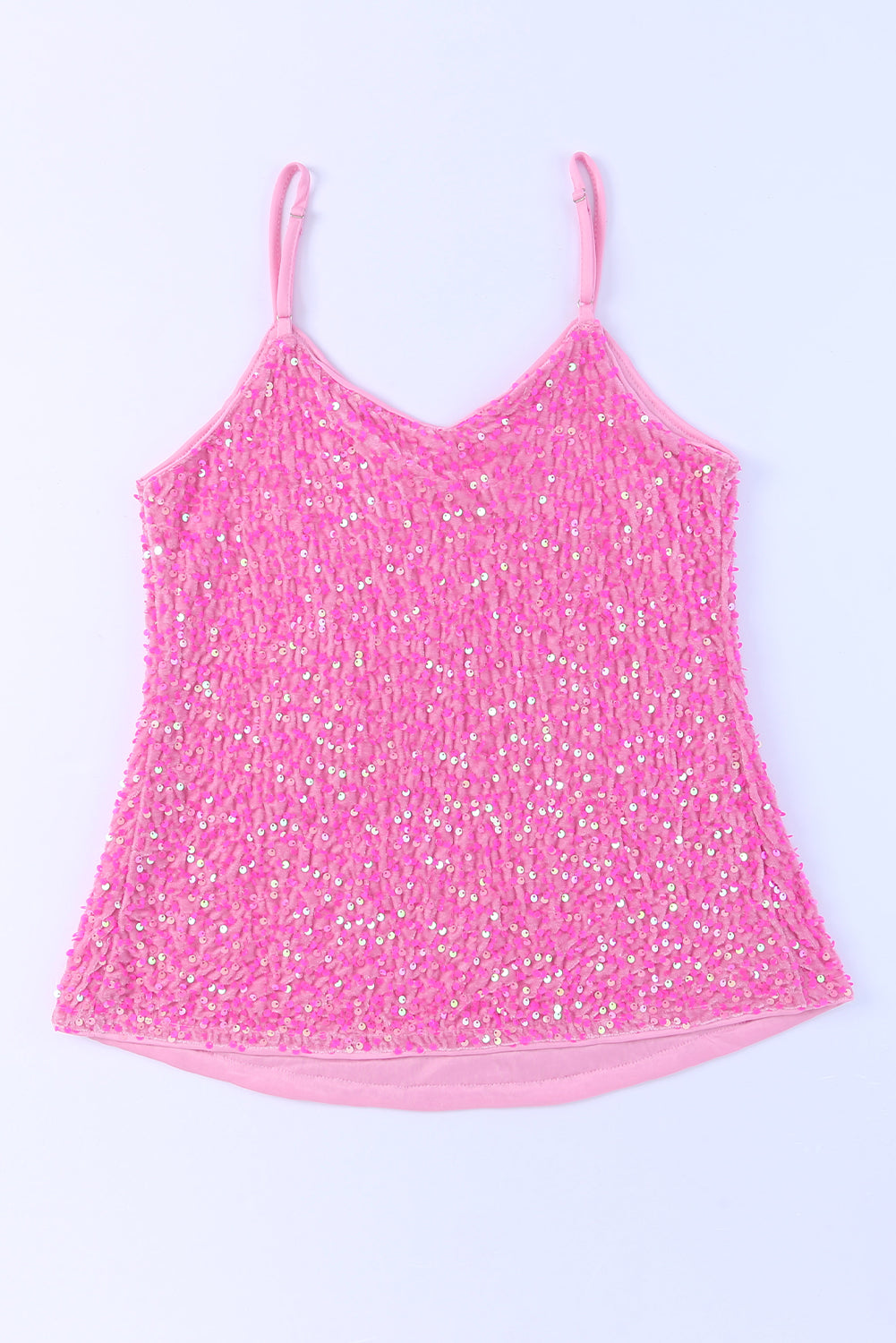 Sequin Adjustable Straps Tank Top | Pink