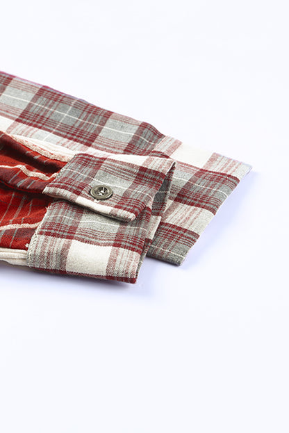 Plaid Corduroy Patchwork Shacket | Red