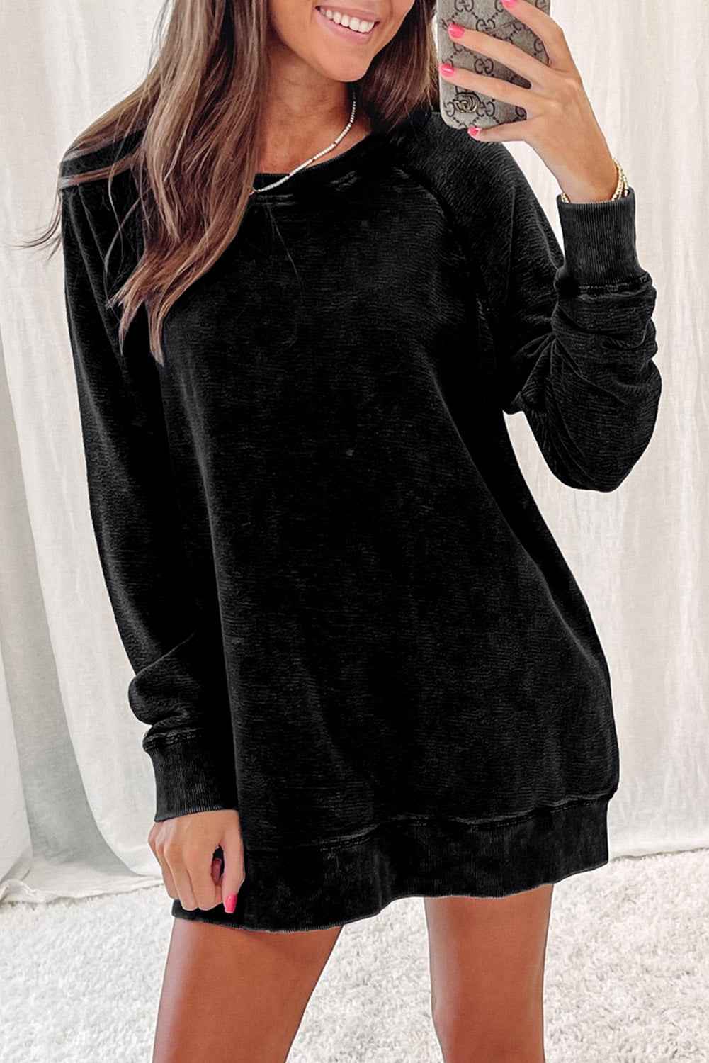 Mineral Wash Oversized Pullover Sweatshirt | Black