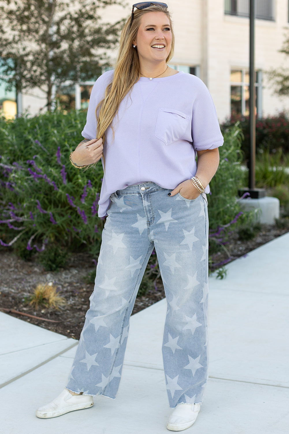 High Waist Star Pattern Plus Size Jeans | Beau Blue