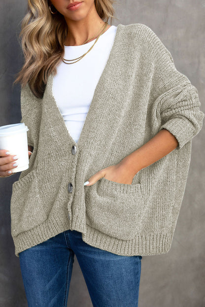 Buttons Front Pocketed Sweater Cardigan | Gray