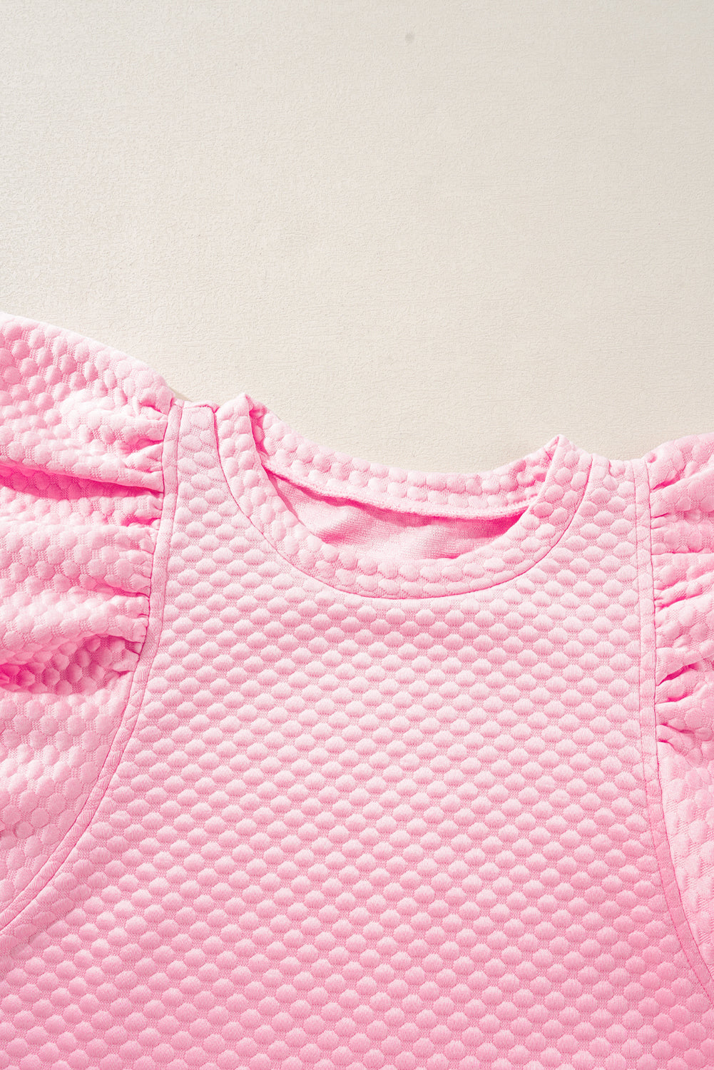 Textured Ruffle Short Sleeve Pullover Top | Pink