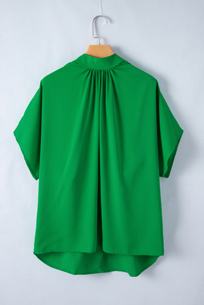 Solid Mock Neck Split Batwing Sleeve Blouse | Bright Green