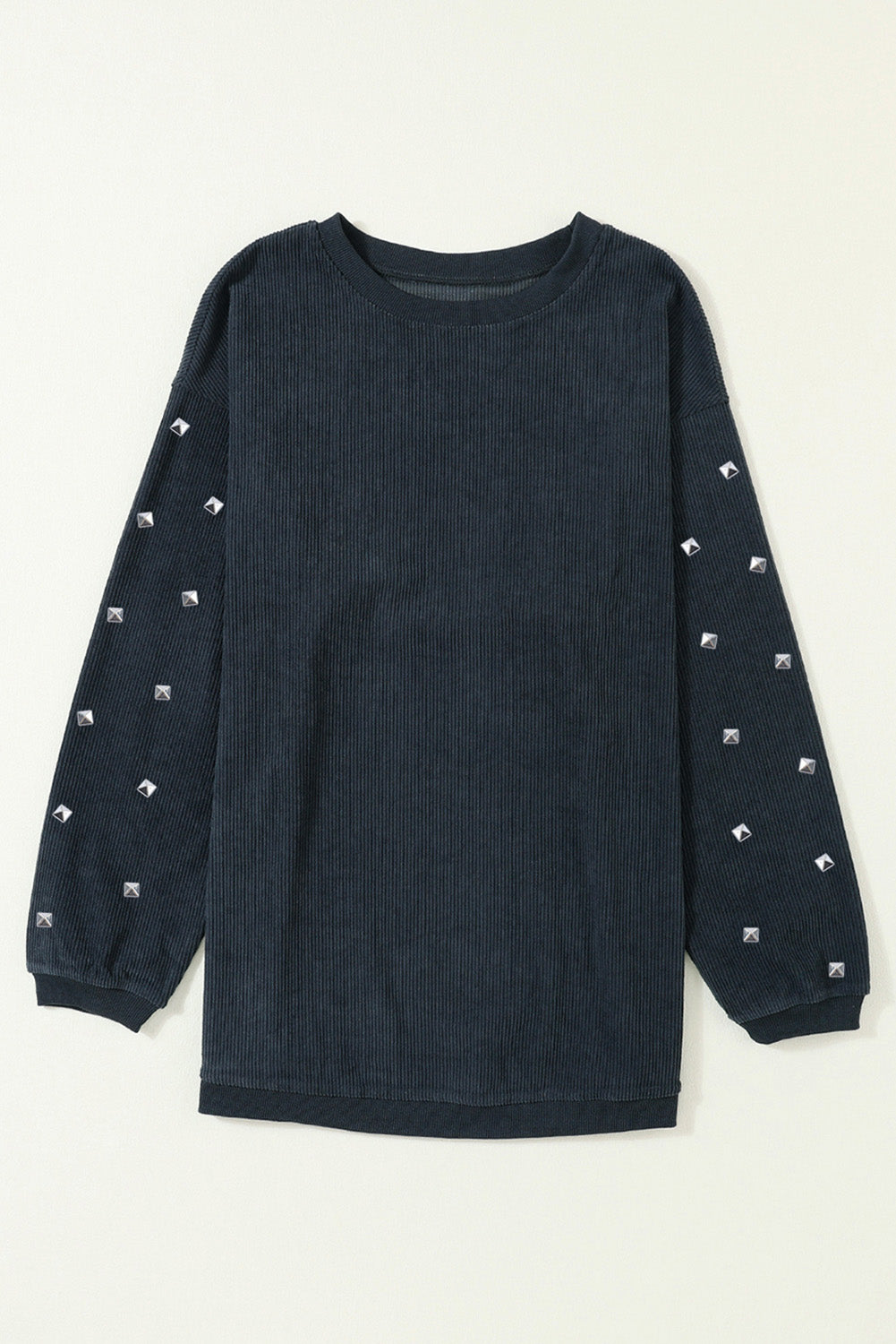 Bead Studded Sleeve Corded Drop Shoulder Sweatshirt | Dark Grey