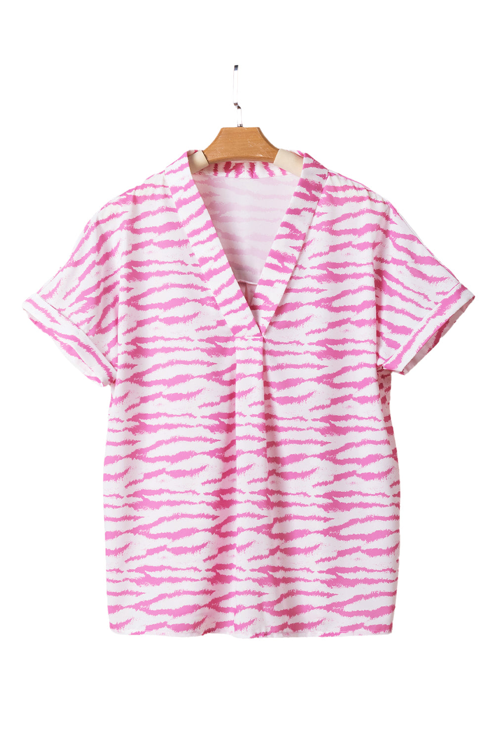 Zebra Pattern V Neck Short Sleeve Blouse | Rose