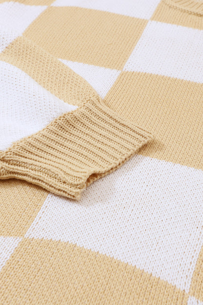 Checkered Bishop Sleeve Sweater | Khaki