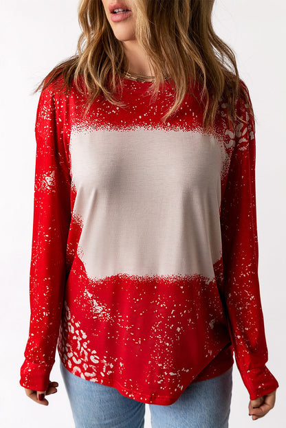 Fiery  Retro Bleached Leopard Spot Pullover | Red