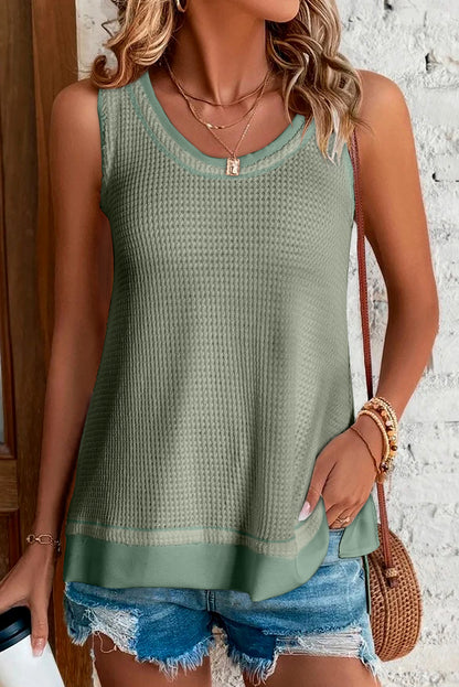 Scoop Neck Waffle Knit Flowy Vest | Sea Green