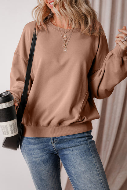 Exposed Seam Batwing Sleeve Drop Shoulder Sweatshirt | Chestnut