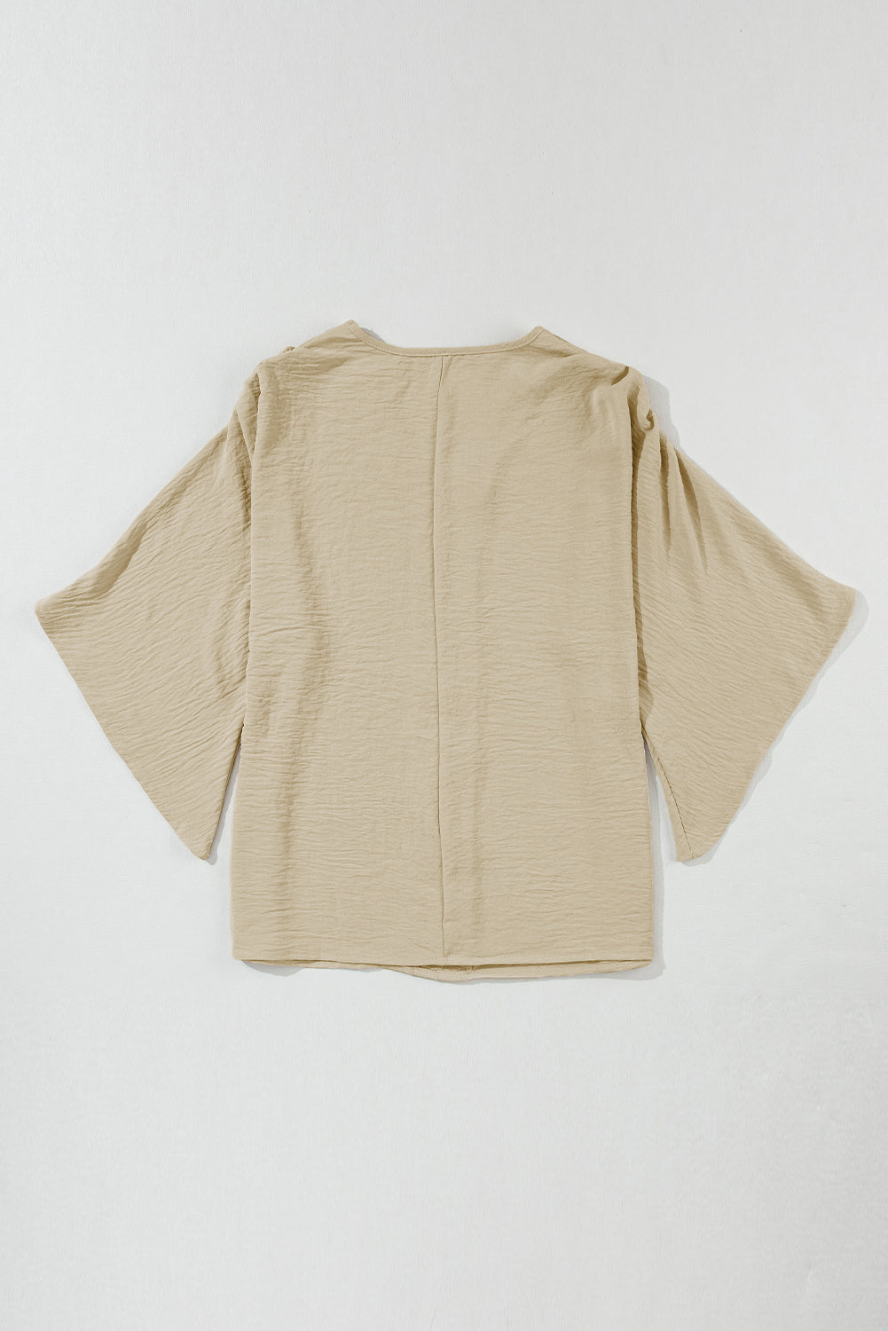 Solid V Neck Wide Sleeve Crinkled Blouse | Parchment