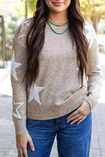 Star Pattern Drop Shoulder Sweater | Khaki