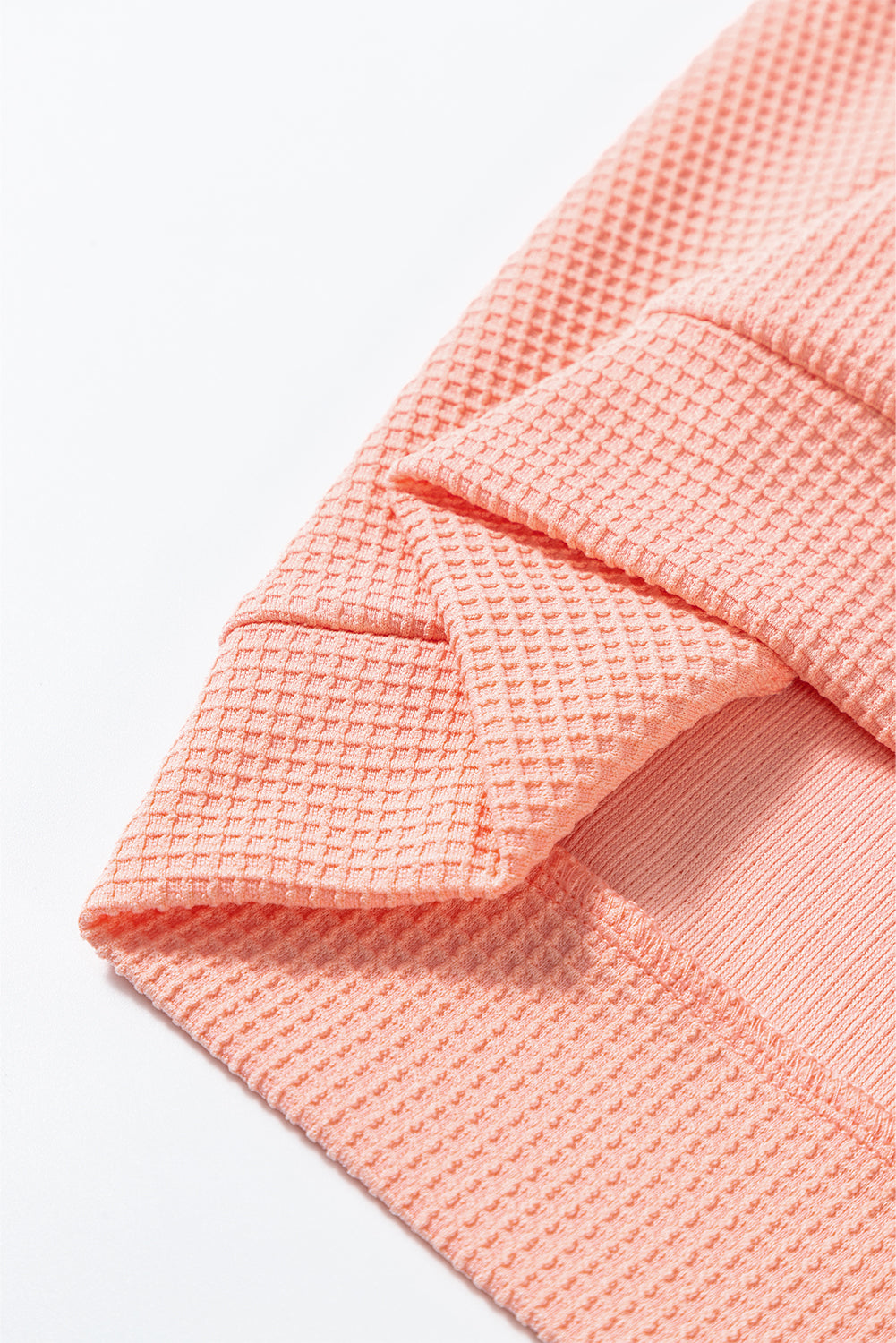 Waffle Knit Wide Bracelet Sleeve Patchwork Raglan Top | Grapefruit Orange