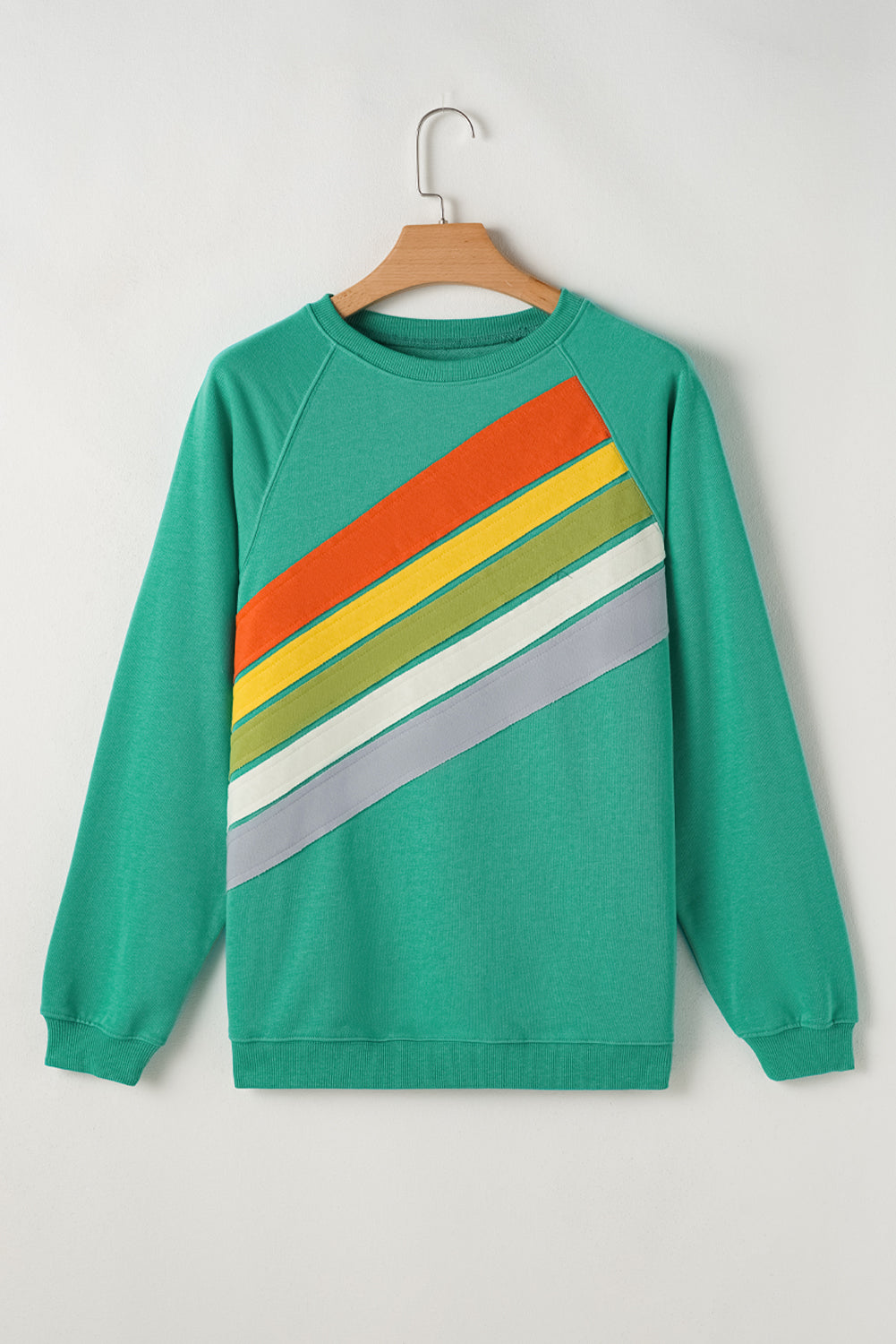 Rainbow Colourblock Striped Pullover Sweatshirt | Mint Green