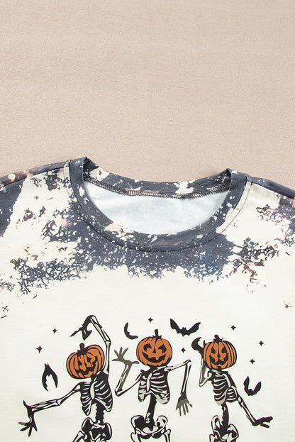 Dancing Skeleton Halloween Tie Dye Long Sleeve Top | Multicolour