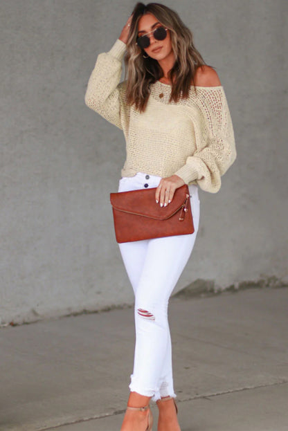 Sheer Openwork Knit Sweater | Apricot