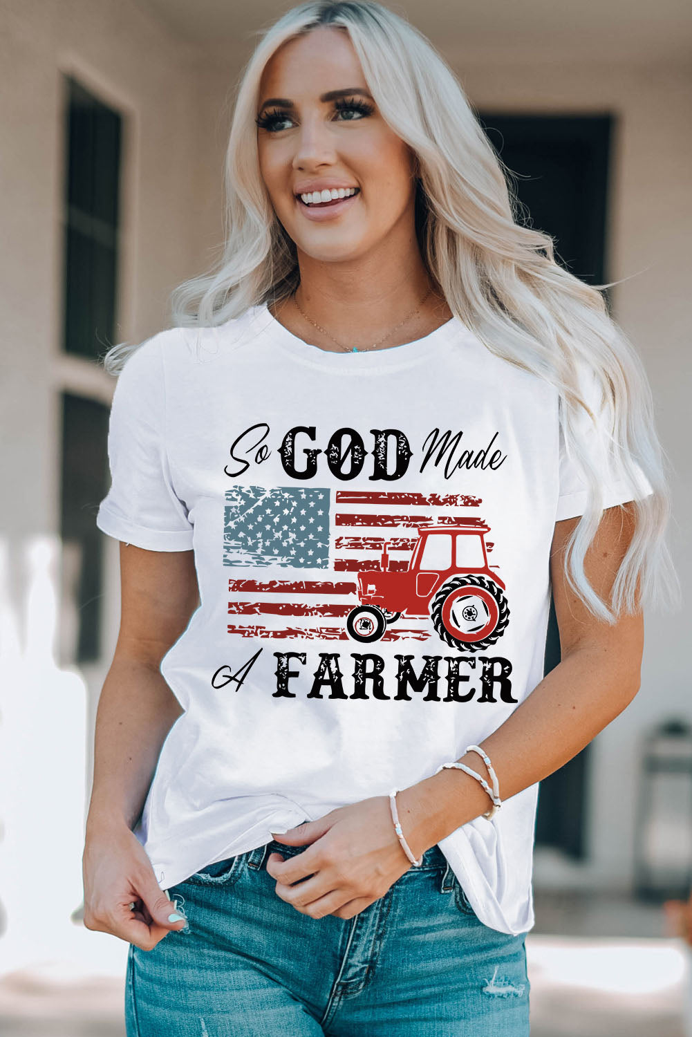 So God Made A Farmer Flag Graphic Tee | White