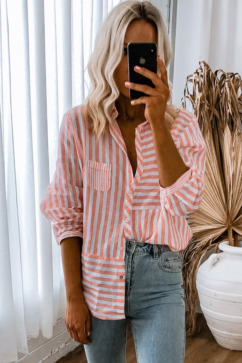 Buttoned Long Sleeve Casual Shirt | Pink Stripe