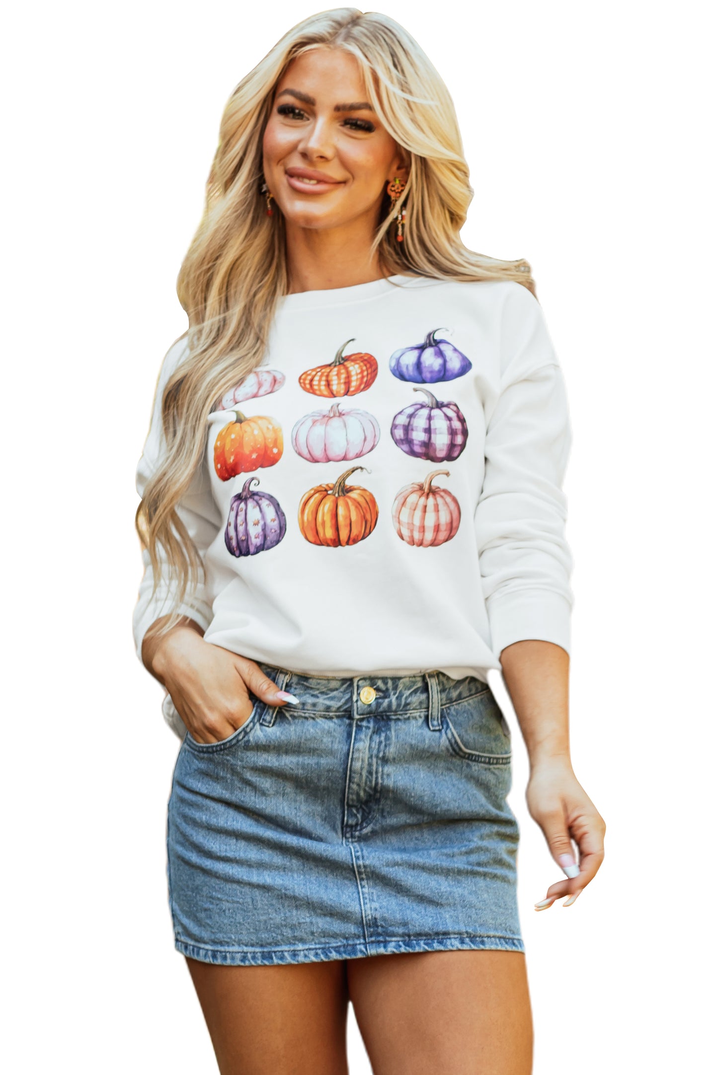 Thanksgiving Halloween Pumpkin Graphic Pullover Sweatshirt | Beige