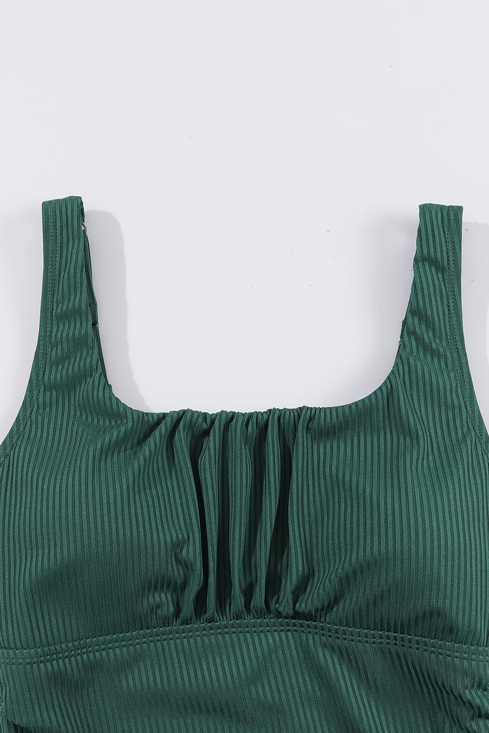 Ruched U Neck Ribbed Tankini | Blackish Green