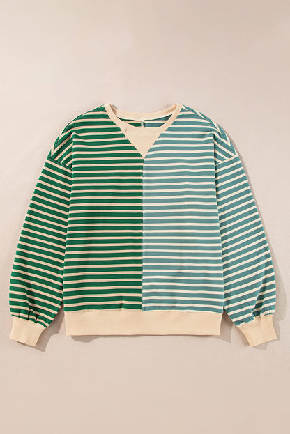 Colourblock Drop Shoulder Oversize Sweatshirt | Green Stripe