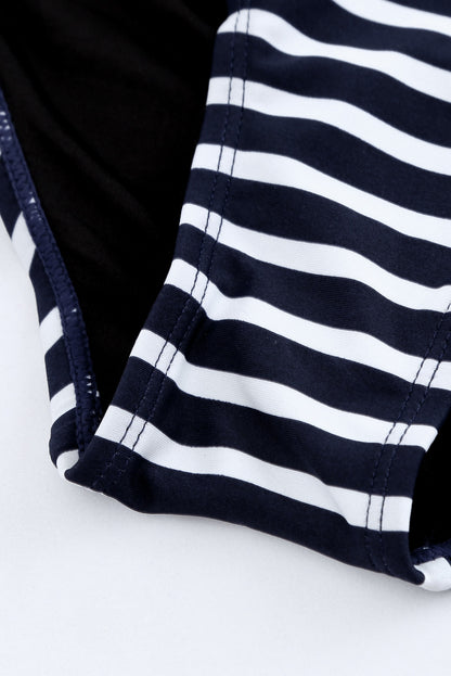 Layered-Style Striped Tankini With Triangular Briefs | Navy Blue