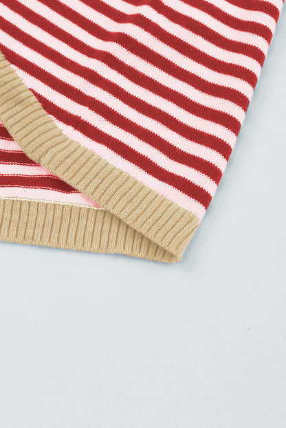 Contrast Trimmed Striped Drop Shoulder Sweater | Fiery Red