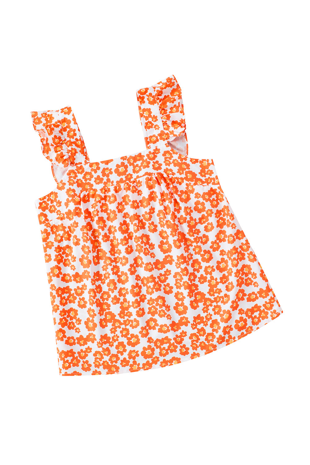 Floral Print Square Neck Ruffle Tank Top | Orange