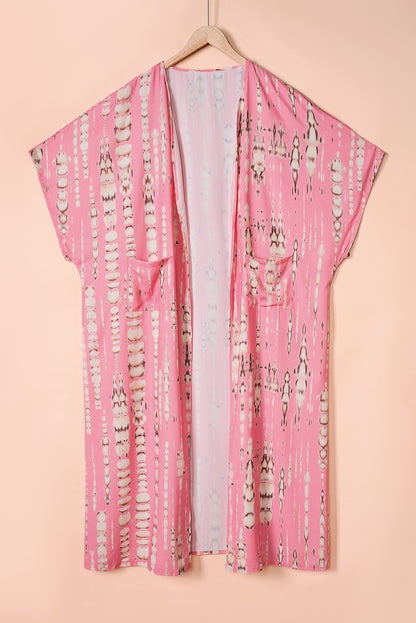 Bohemian Tie Dye Oversize Long Kimono | Pink