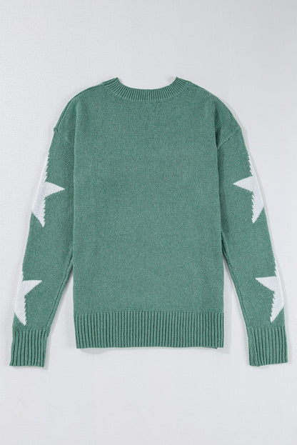 Star Pattern Drop Shoulder Sweater | Green