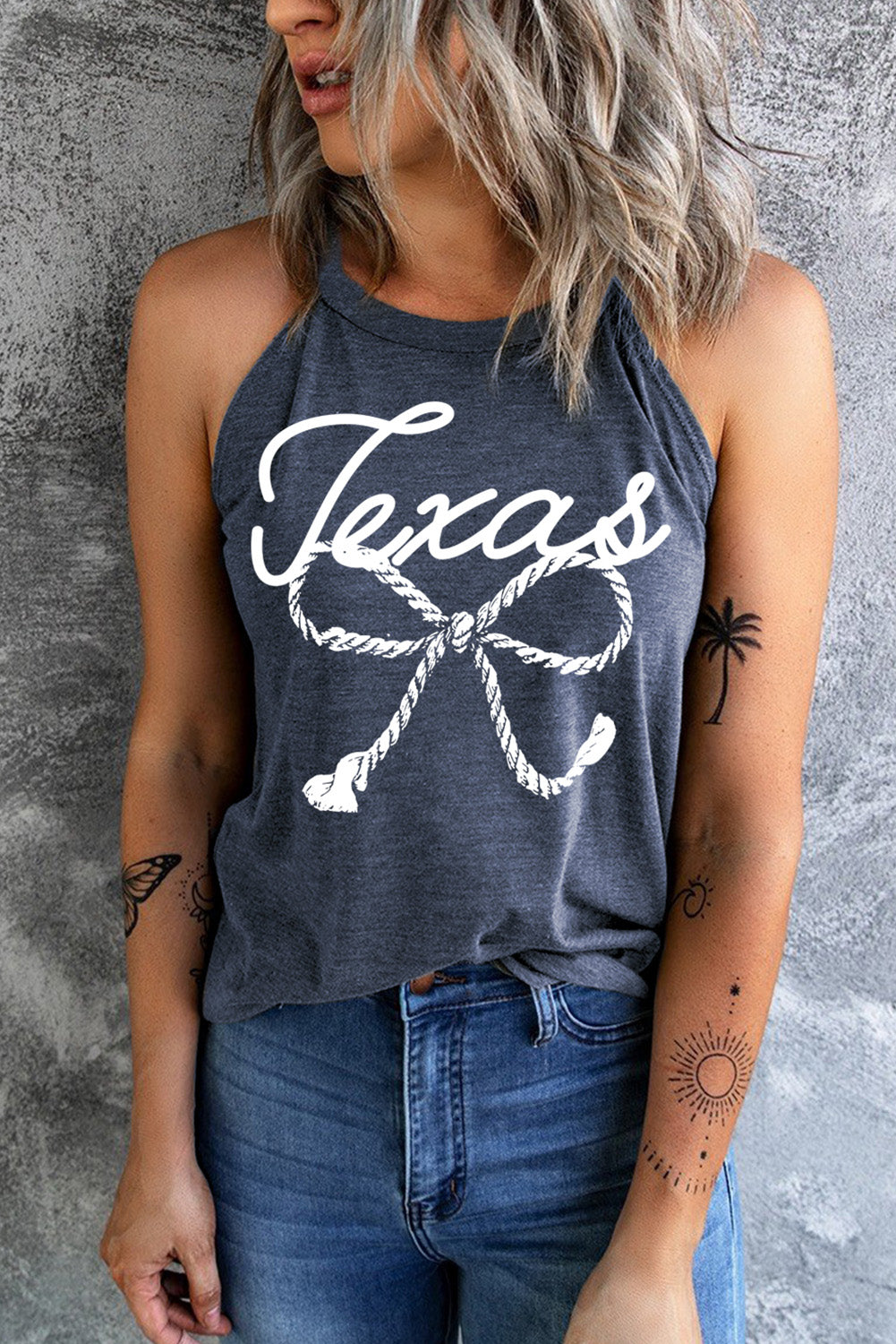 Texas Rope Bow Knot Print Slim Fit Tank Top | Blue