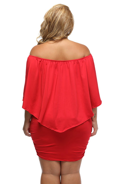 Plus Size Dressing Layered Fiery  Mini Poncho Dress | Red