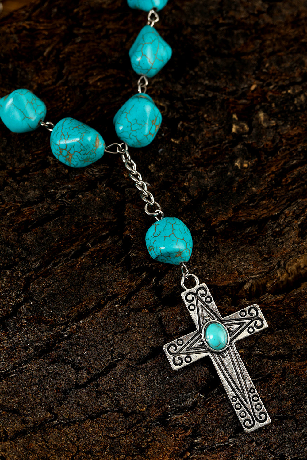 Turquoise Cross Pendant Necklace | Peacock Blue