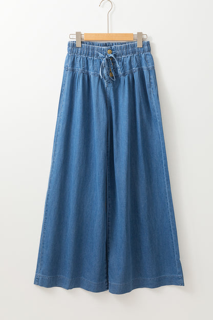 Mineral Wash Button Fly Waist Wide Leg Jeans | Dusk Blue