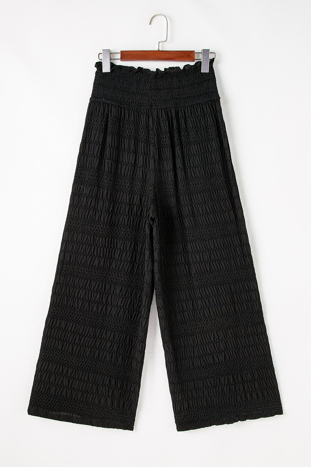 Textured Wide Smocked Waist Loose Pants | Black